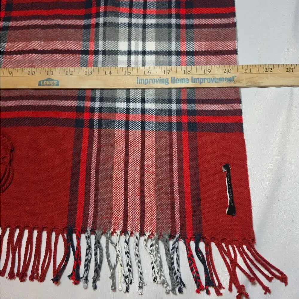 Banana Republic Scarf Red Plaid Fringe Comfort Bohemian Wool Cashmere Tartan